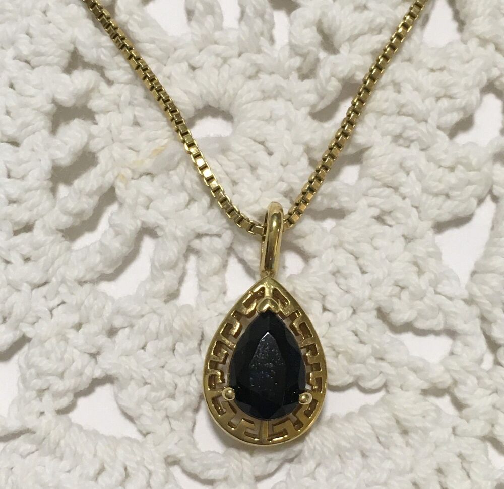 Vintage Avon Pendant Necklace Breek Key Black Stone Gold Tone Box Chain